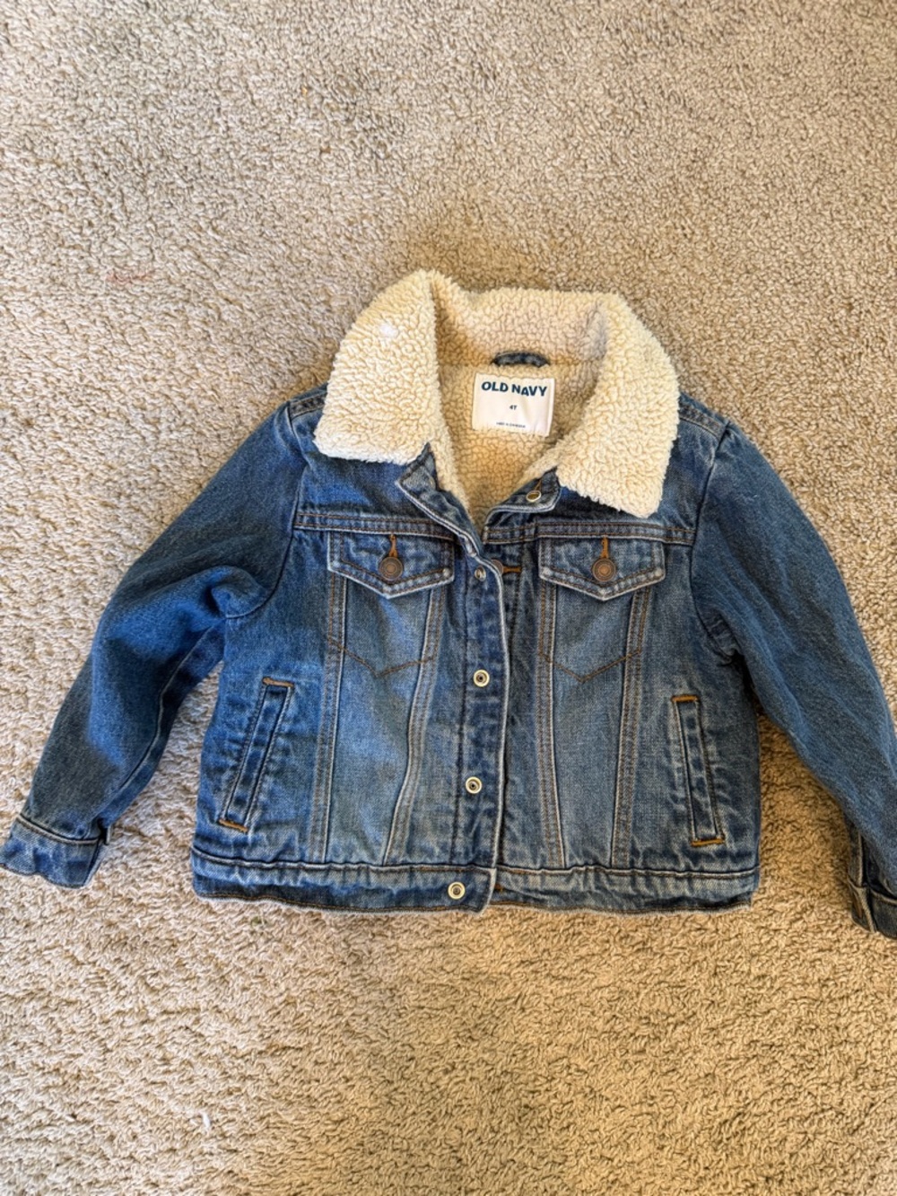 Old Navy Kids Blue Denim Jacket with Cream Sherpa Collar